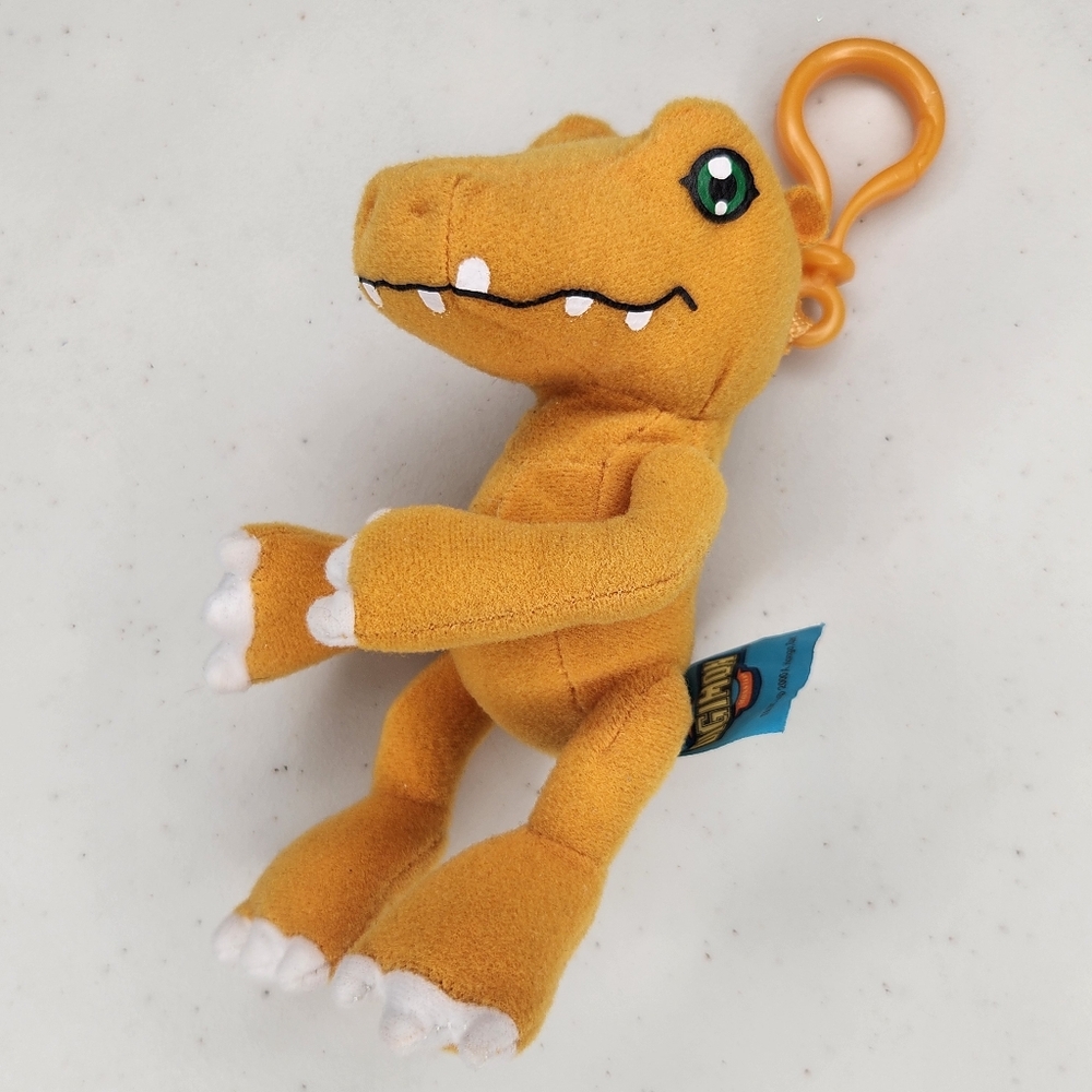 Vintage Digimon Adventure 6’ Agumon Plush Keychain Clip Zipper 2000 Hongo Toei